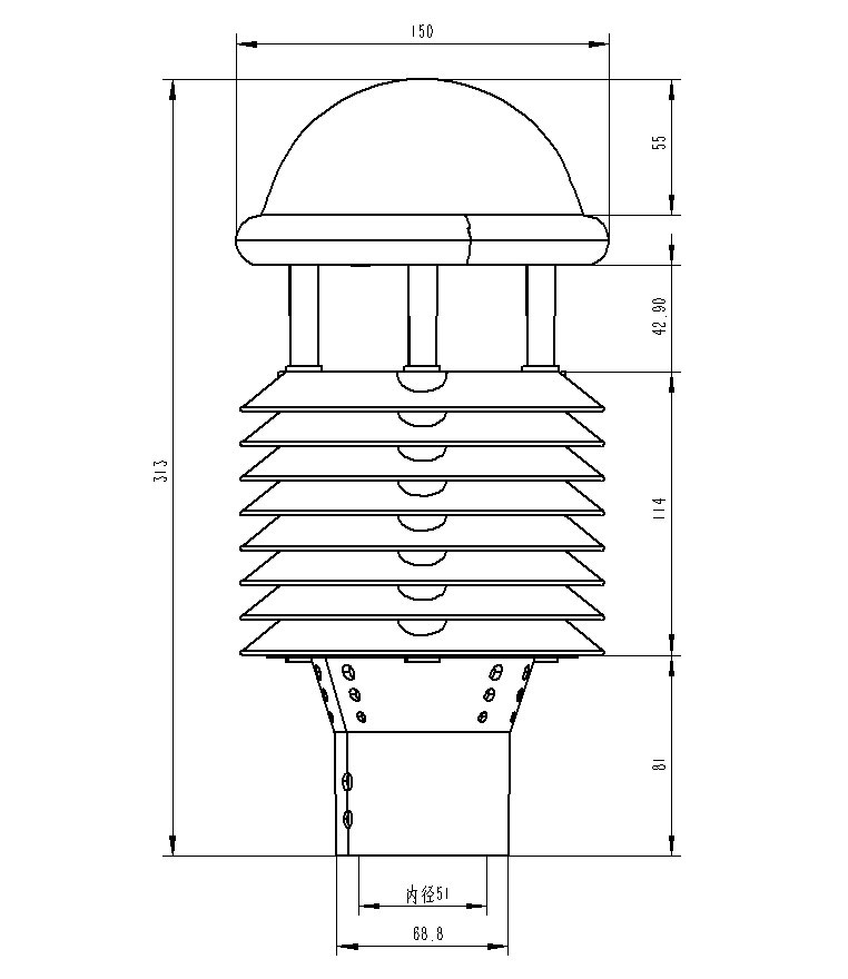 智慧燈桿環(huán)境傳感器產品尺寸圖